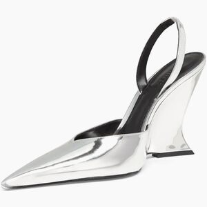 NIB SCHUTZ Silver Slingback Wedge Heels